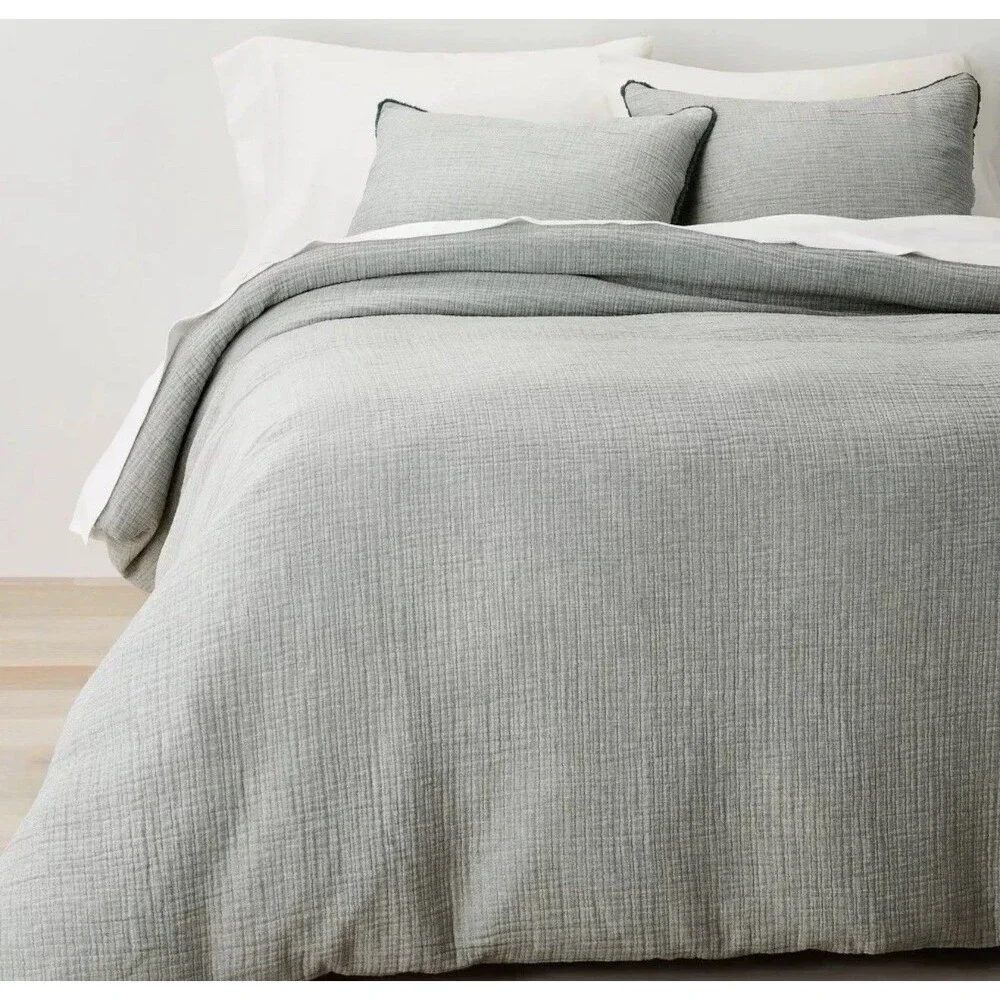 Casaluna Full Queen Chambray Cotton Duvet Cover Set Dark Teal Blue NEW